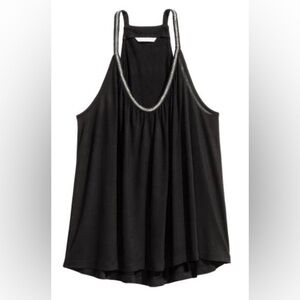 H&m black rhinestone beaded flowy camisole top Sz M